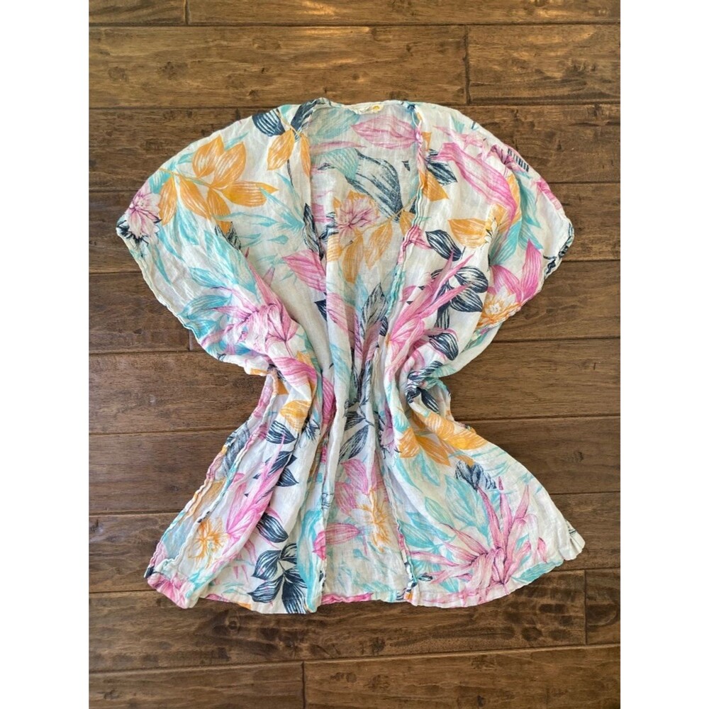 C&C California Multicolor Floral 100% Linen Swim Cover Up One Size Womens